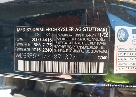 2007 Mercedes-Benz C 230 Sport z USA, uszkodzony, nr VIN WDBRF52H77F891397